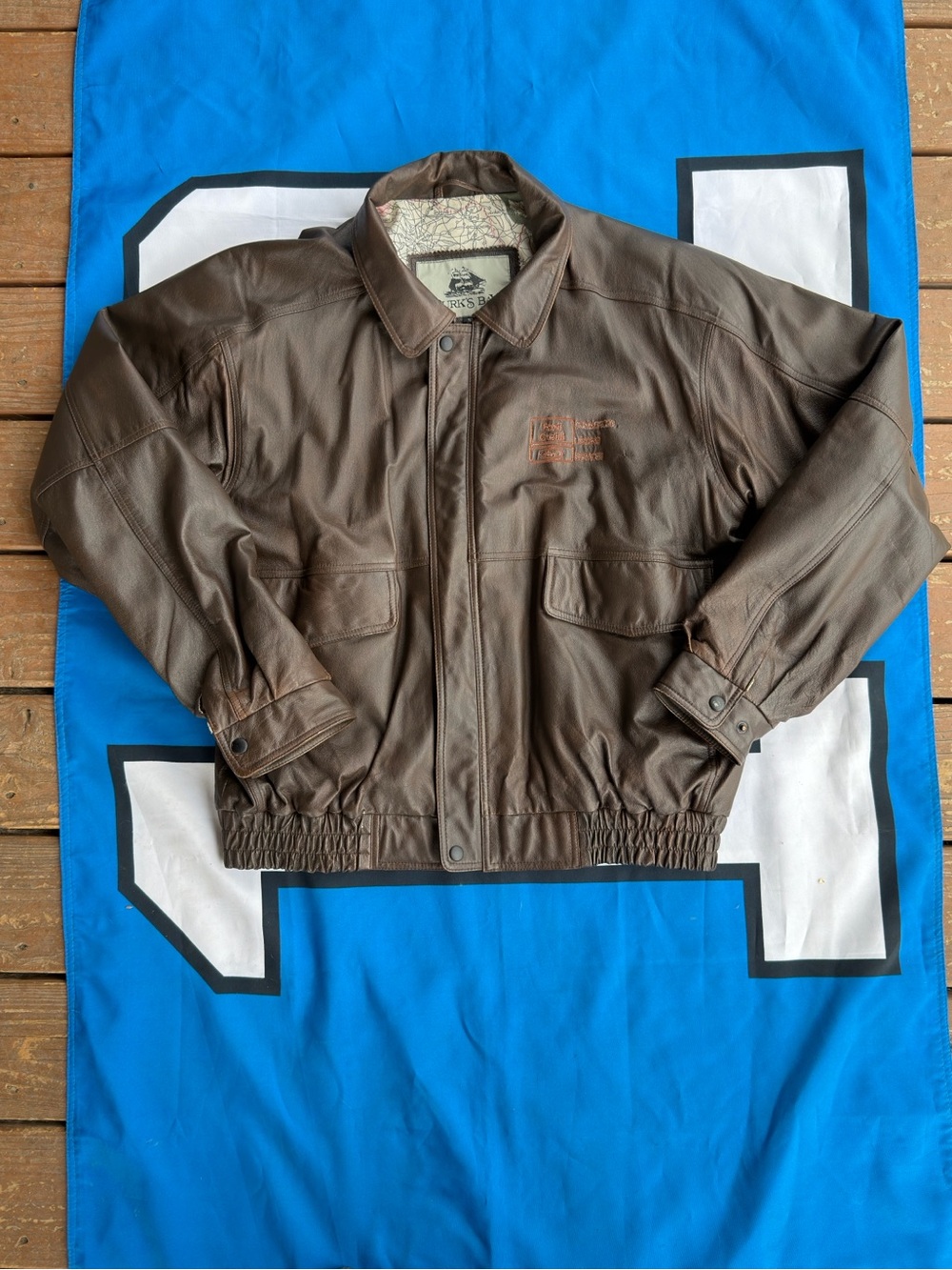 Classic Brown Leather Bomber Jacket by Sears